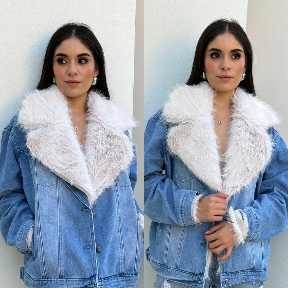 *RESTOCKED* This One Is Fur You Fur Collared Washed Denim Jacket - Picture 9 of 17